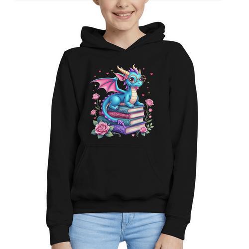 Dragons And Books Dragon Reading Book Lover Girl Bookworm Graphic Youth Hoodie - Bookorys DE