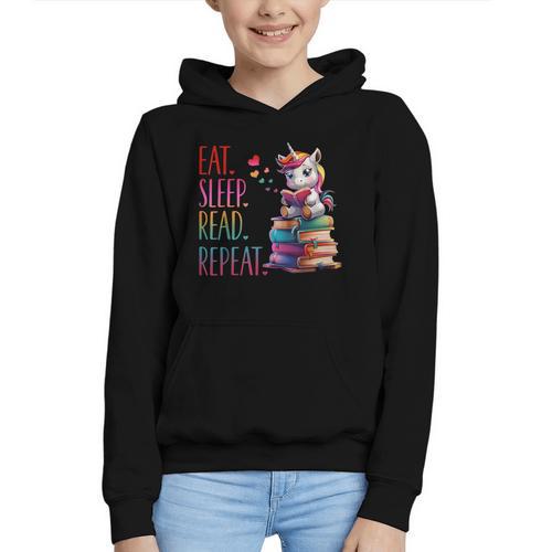 Eat Sleep Read Repeat Unicorn Read Book Reading Lovers Kids Graphic Youth Hoodie - Bookorys