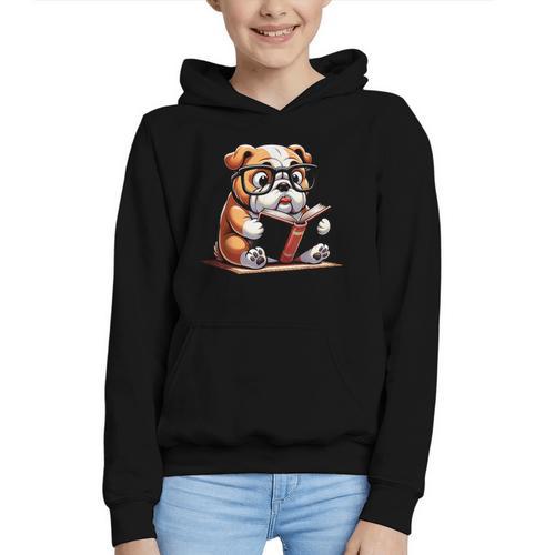 English Bulldog Reading a Book Dog For Men Women Girls Kids Graphic Youth Hoodie - Bookorys CA