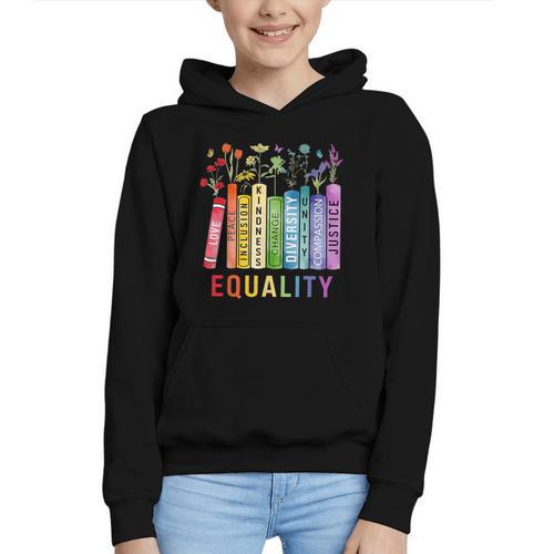 Equality Books Peace Love Compassion LGBT Gay Lesbian Pride Graphic Youth Hoodie - Bookorys