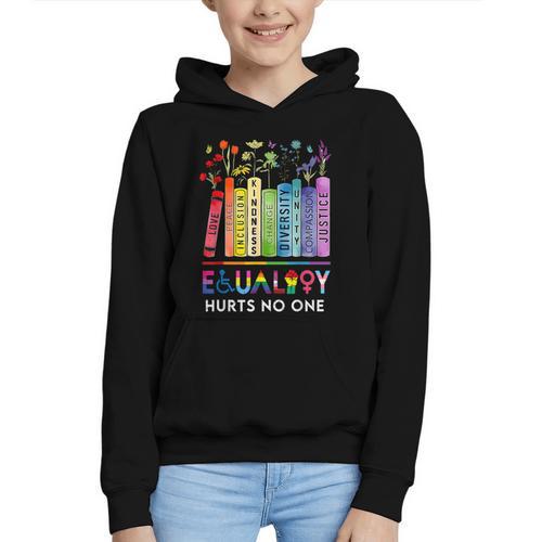 Equality Hurts No One Book Flower Rainbow Pride Month LGBTQ Graphic Youth Hoodie - Bookorys