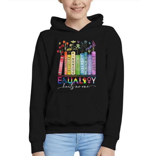 Equality Hurts No One Floral Books LGBTQ Gay Les Pride Month Graphic Youth Hoodie - Bookorys