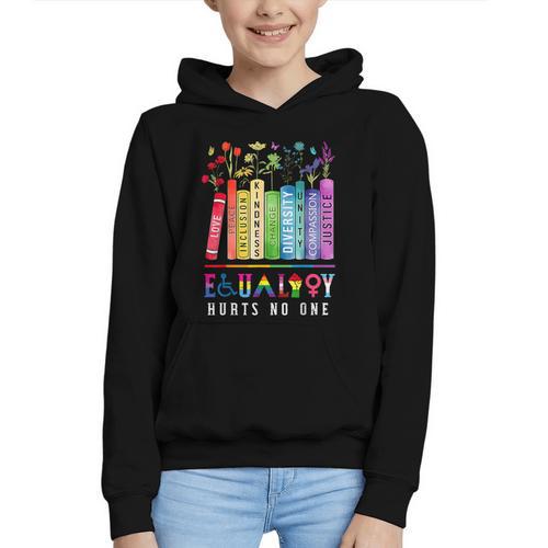 Equality Hurts No One Floral Books LGBTQ Pride Human Rights Graphic Youth Hoodie - Bookorys DE