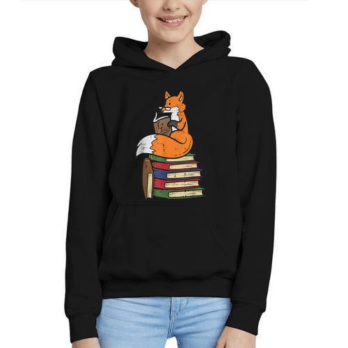 Fox Books Read Reading Librarian America Men Women Kids Graphic Youth Hoodie - Bookorys