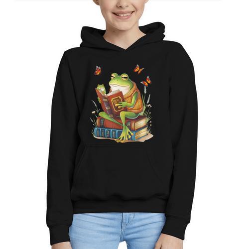 Frog & Toad Fishing Vintage Classic Book Frog Reading Book Graphic Youth Hoodie - Bookorys CA