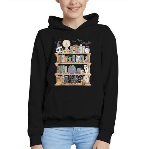 Ghost Book Reading Books Lover Teacher Happy Halloween Graphic Youth Hoodie - Bookorys AU