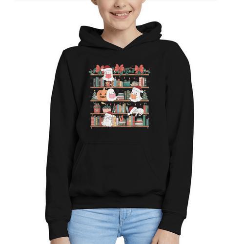 Ghost Christmas Reading Book Lover Library Christmas Teacher Graphic Youth Hoodie - Bookorys DE
