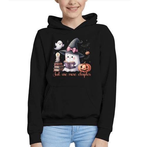 Ghost Reading Book Coquette Bow Halloween Girl Toddler Kid Graphic Youth Hoodie - Bookorys