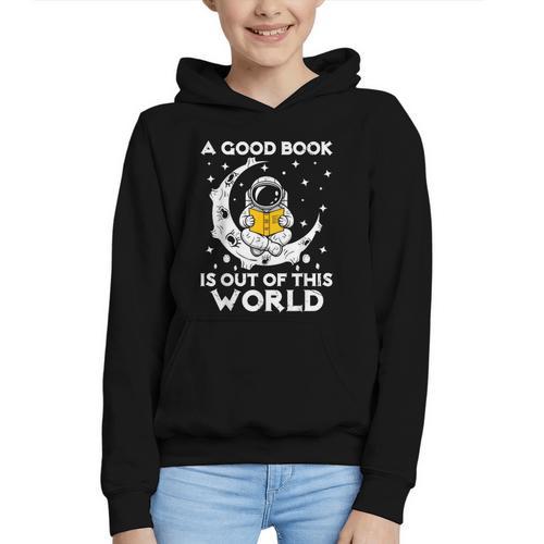 Good Book Is Out Of This World Astronaut Moon Space Reading Graphic Youth Hoodie - Bookorys
