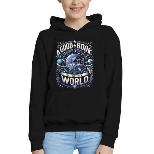 A Good Book Is Out Of This World Shirt Astronaut Reading Graphic Youth Hoodie - Bookorys