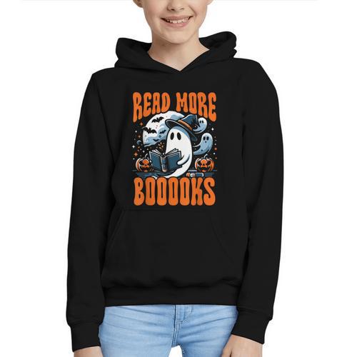 Halloween Book Lover Ghost Boo Pun Read More Boooks Graphic Youth Hoodie - Bookorys DE