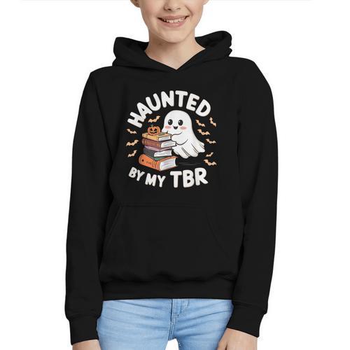 Haunted By My TBR Cute Ghost Book Reading Teacher Halloween Graphic Youth Hoodie - Bookorys