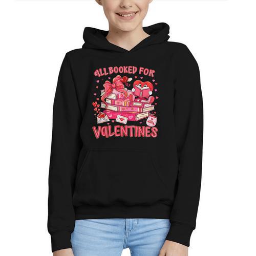 HUGvyn All Booked For Valentines Teacher Book Reading Heart Graphic Youth Hoodie - Bookorys CA