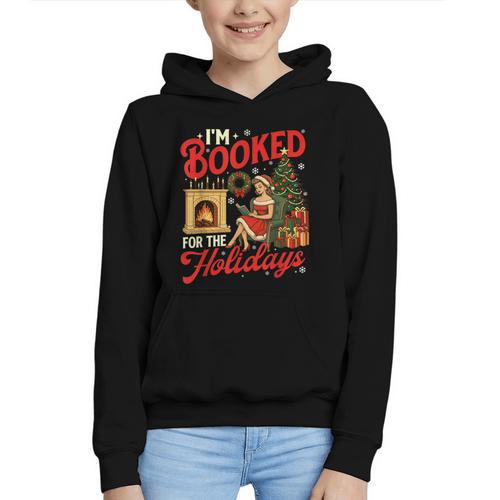 I'm Booked For The Holidays Christmas Reading Bookworm Xmas Graphic Youth Hoodie - Bookorys
