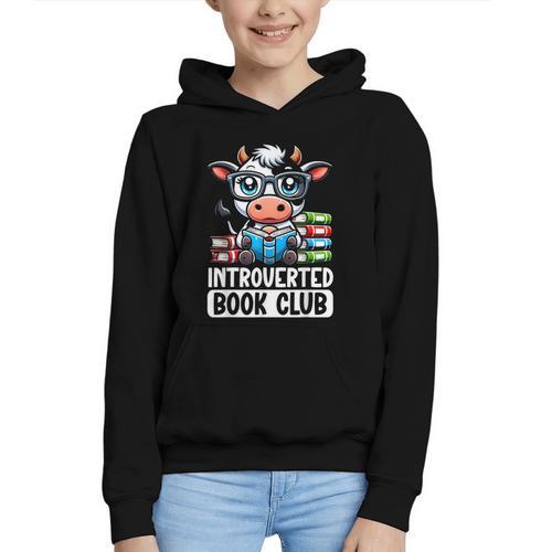 Introverted Book Club Reading Lover Cow Graphic Youth Hoodie - Bookorys DE