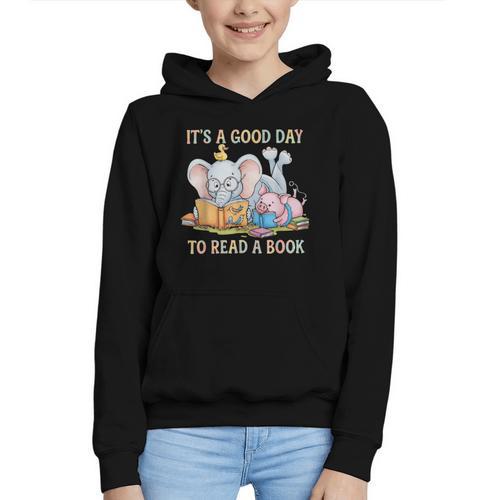 Its A Good Day To Read A Book Cute Pig & Elephant Adventure Graphic Youth Hoodie - Bookorys DE