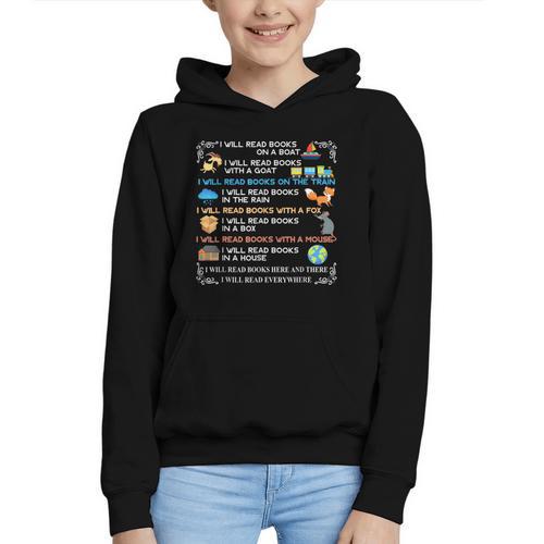 IWill Read Books On A Boat & Everywhere Reading Kids Graphic Youth Hoodie - Bookorys