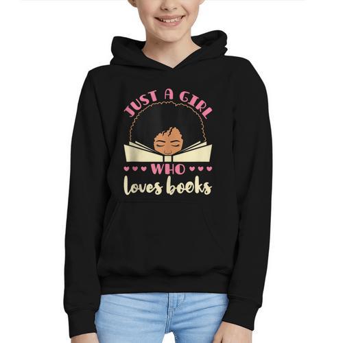 Just a Girl Who Loves Books African American Book Nerd Lover Graphic Youth Hoodie - Bookorys DE