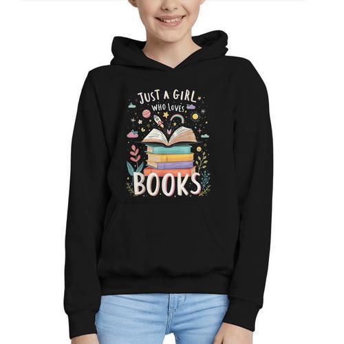 Just a Girl Who Loves Books Cute Book Lover Bookworm Graphic Youth Hoodie - Bookorys