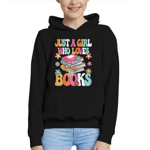 Just A Girl Who Loves Books Reading Cute Bookworm Girls Kids Graphic Youth Hoodie - Bookorys