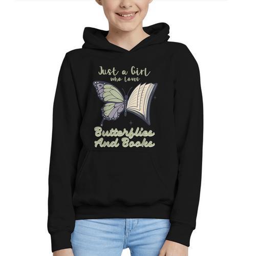 Just a Girl Who Loves Butterflies And Books Butterfly Graphic Youth Hoodie - Bookorys DE