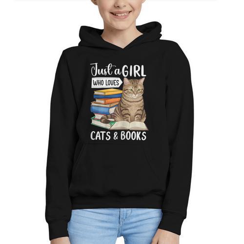 Just a Girl Who Loves Cats And Books Graphic Youth Hoodie - Bookorys