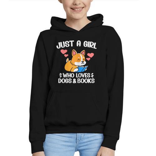 Just A Girl Who Loves Dogs And Books Reading Dog Puppy Lover Graphic Youth Hoodie - Bookorys CA