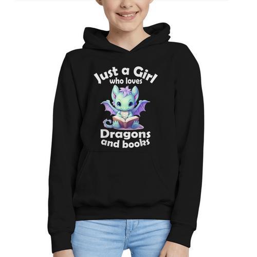 Just a Girl Who Loves Dragons And Books Dragon For Kids Graphic Youth Hoodie - Bookorys CA