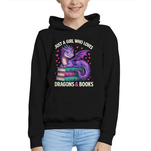 Just a Girl Who Loves Dragons And Books Reading Graphic Youth Hoodie - Bookorys