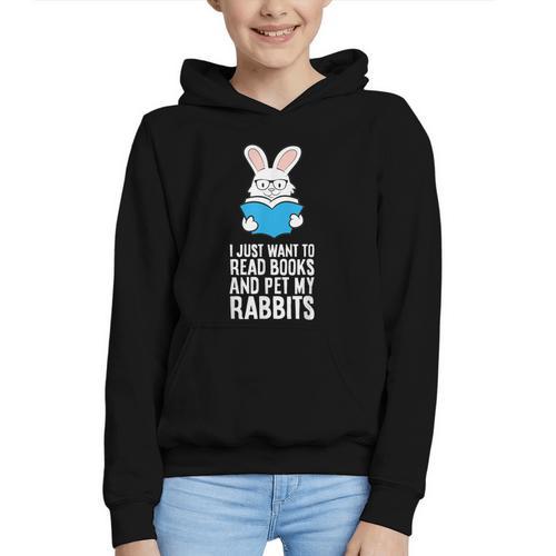 I Just Want To Read Books And Pet My Rabbit Graphic Youth Hoodie - Bookorys DE