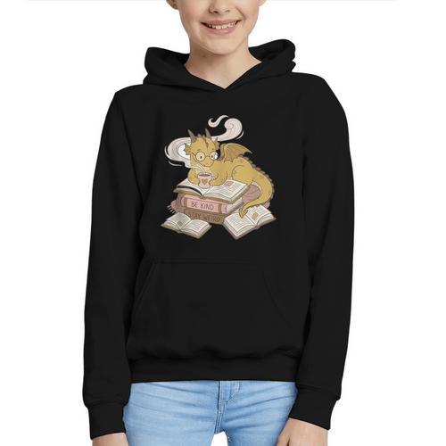 Be Kind Stay Weird Read Books Cute Dragon Graphic Youth Hoodie - Bookorys CA