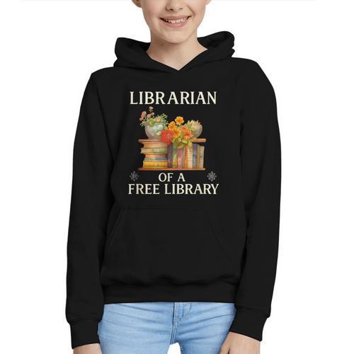 Librarian Of a Free Library Floral Book Lover Graphic Youth Hoodie - Bookorys AU