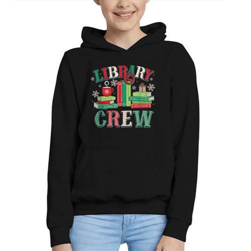 Library Crew Book Lovers Reader Teacher Librarian Christmas Graphic Youth Hoodie - Bookorys CA