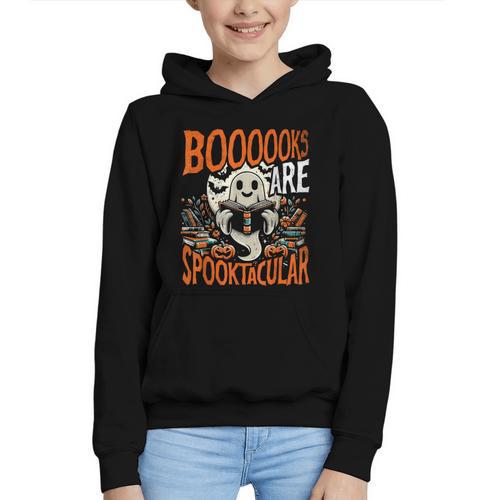 Library Halloween Book Lover Ghost With Books Graphic Youth Hoodie - Bookorys CA