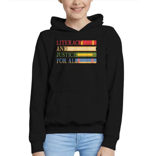 Literacy And Justice For All Reading Book Club Librarian Graphic Youth Hoodie - Bookorys