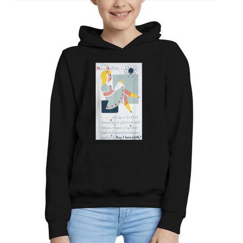 Little Miss Muffet Reading a Picture Book Graphic Youth Hoodie - Bookorys