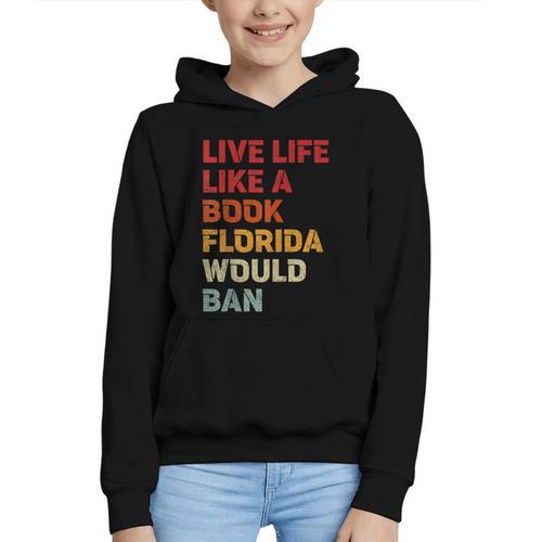 Live Life Like A Book Florida Would Ban Vintage Pride Month Graphic Youth Hoodie - Bookorys CA