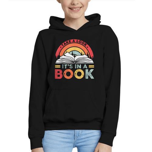Take A Look It's In A Book Reading Book Vintage Rainbow Graphic Youth Hoodie - Bookorys