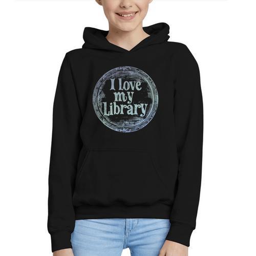I Love My Library Medallion For Book Lover Reader Librarian Graphic Youth Hoodie - Bookorys DE