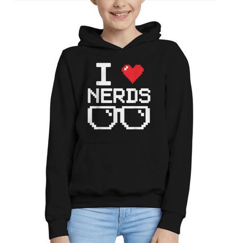 I Love Nerds I Heart Nerds For Science Book Knowledge Geeks Graphic Youth Hoodie - Bookorys DE