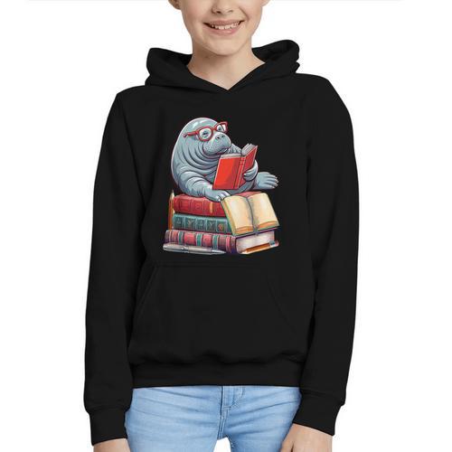 Manatee Reading Books Matching Bookworm Readers Librarian Graphic Youth Hoodie - Bookorys DE