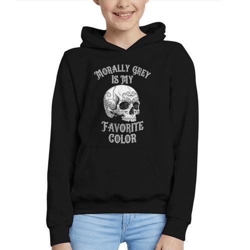 Morally Grey Is My Favorite Color Bookish Skull Graphic Youth Hoodie - Bookorys