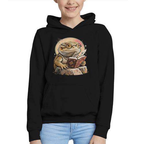 Nerdy Bearded Dragon Glasses Book Reading Graphic Youth Hoodie - Bookorys AU
