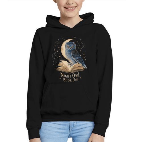 Night Owl Book Club Crescent Moon Late Night Reading Graphic Youth Hoodie - Bookorys DE
