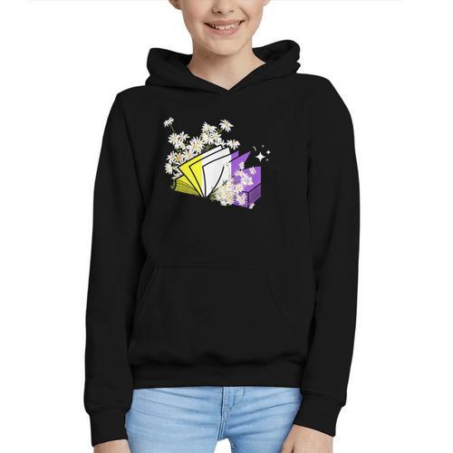 Non-Binary Book Lover Nonbinary Daisy LGBT Reading Pride Graphic Youth Hoodie - Bookorys