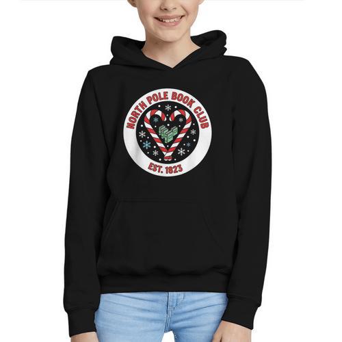 North Pole Book Club Shirt Candy Cane Christmas Graphic Youth Hoodie - Bookorys CA