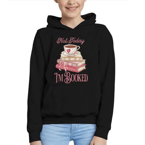 Not Today I'm Booked Book Lover Book Stack Coquette Bow Graphic Youth Hoodie - Bookorys