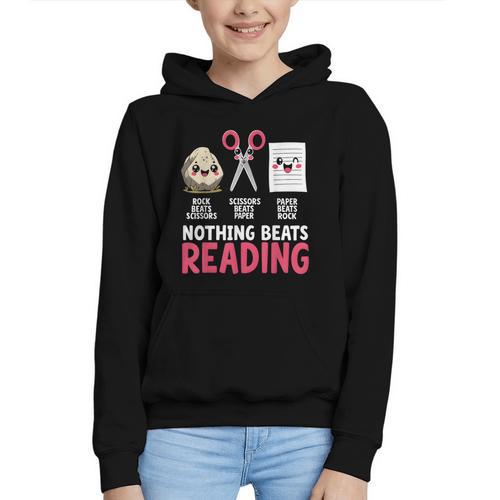 Nothing Beats Reading Rock Paper Scissors Book Lover Library Graphic Youth Hoodie - Bookorys DE