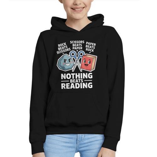 Nothing Beats Reading Rock Paper Scissors Book Lover Graphic Youth Hoodie - Bookorys CA