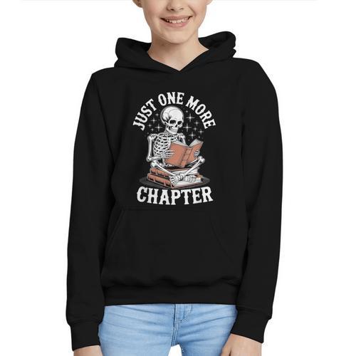 One More Chapter Skeleton Reading Books Lovers Readers Graphic Youth Hoodie - Bookorys CA
